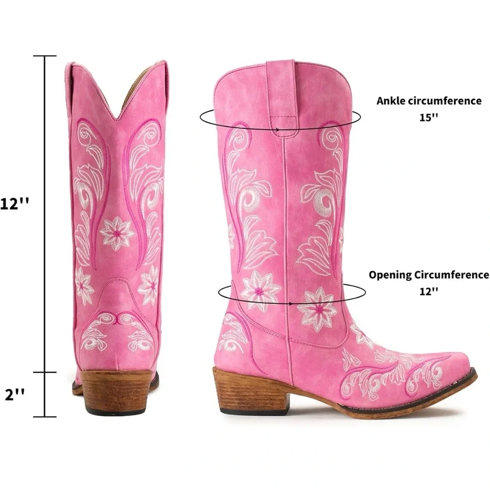 Pink Embroidered Vintage Inspiref knee High Western Boots